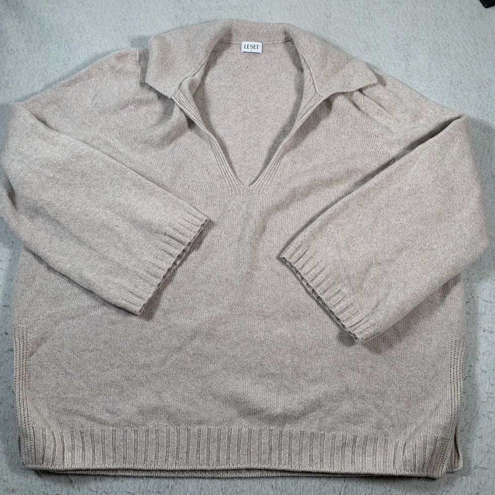 Leset Sweater Womens Large Beige Knit Lambswool Cashmere Pullover
